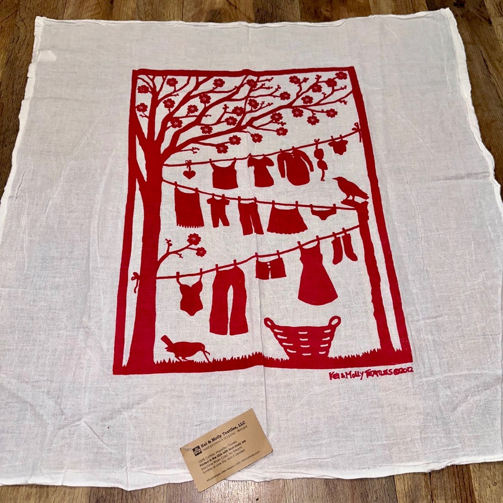 Kei & Molly Textiles Red Clothesline Flour Sack Dish Towel 100% Cotton 28x28